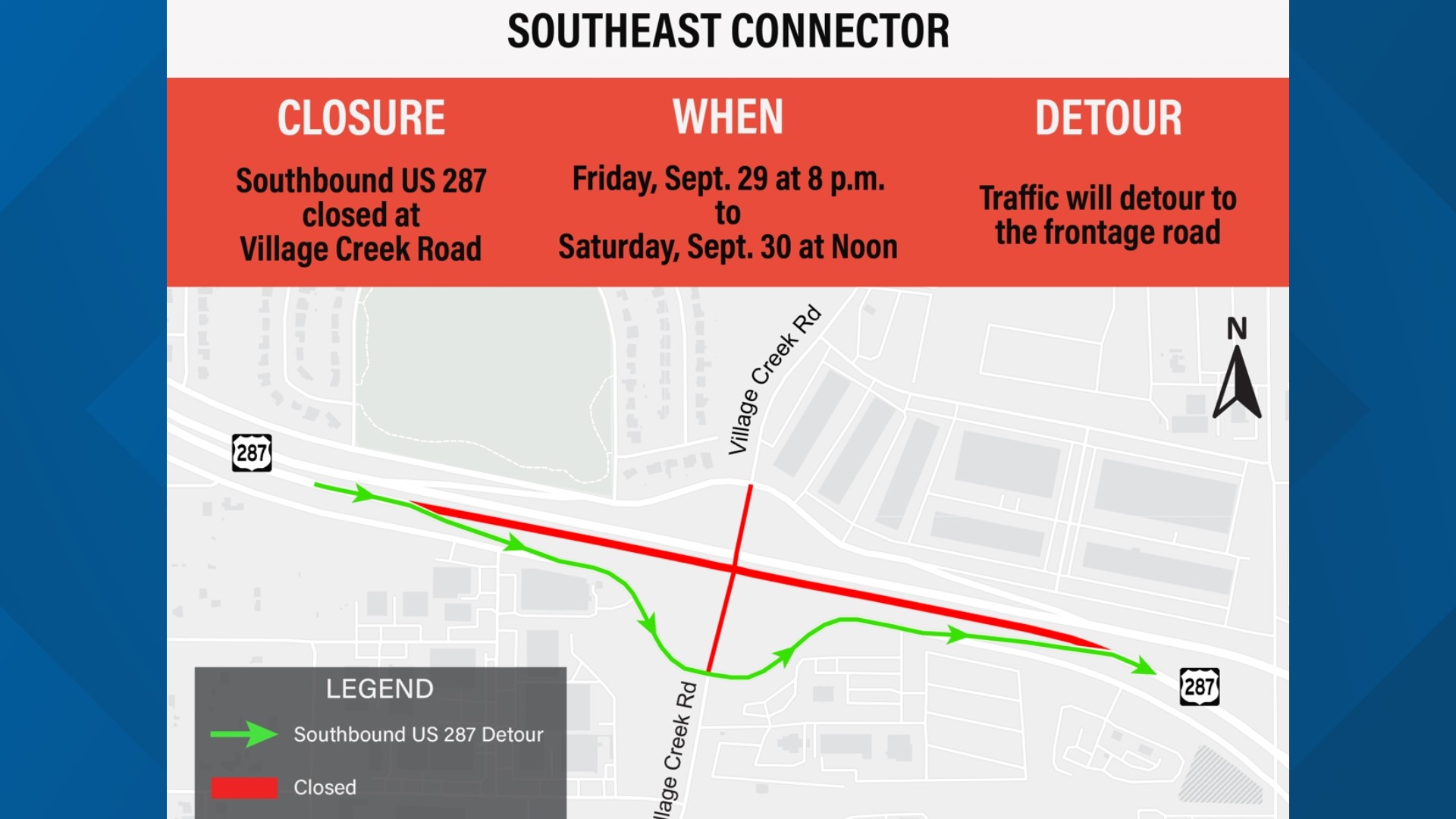 Fort Worth, Texas U.S. 287 closed Friday night, Saturday morning | wfaa.com