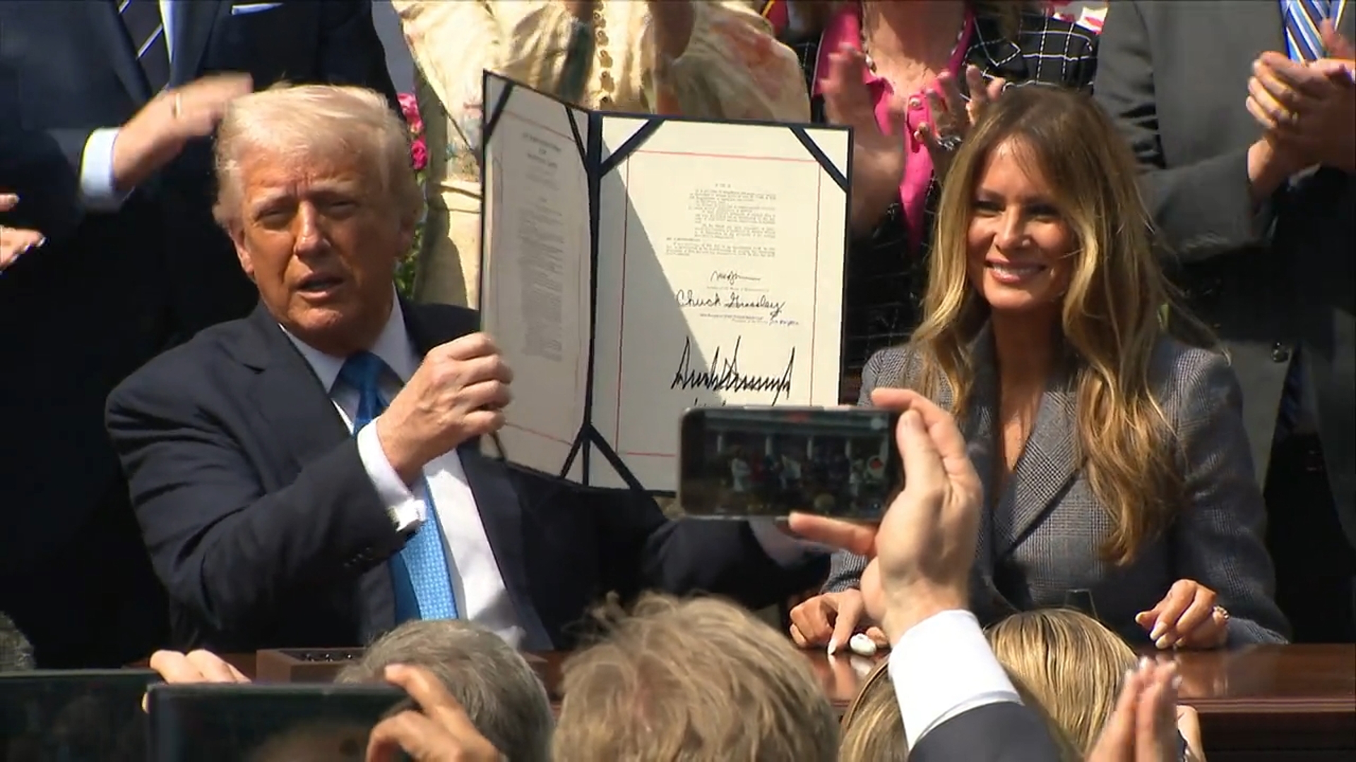 President Donald Trump signed the Take It Down Act into law with First Lady Melania Trump in attendance. The bill targets revenge porn.