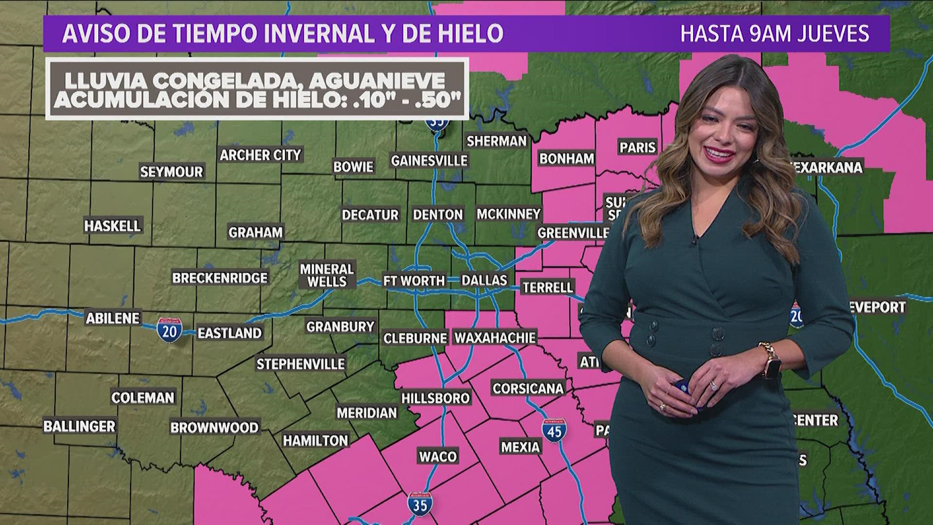 Clima en Dallas-Fort Worth ahora: Aviso de tormenta de hielo se extiende a Dallas el miércoles