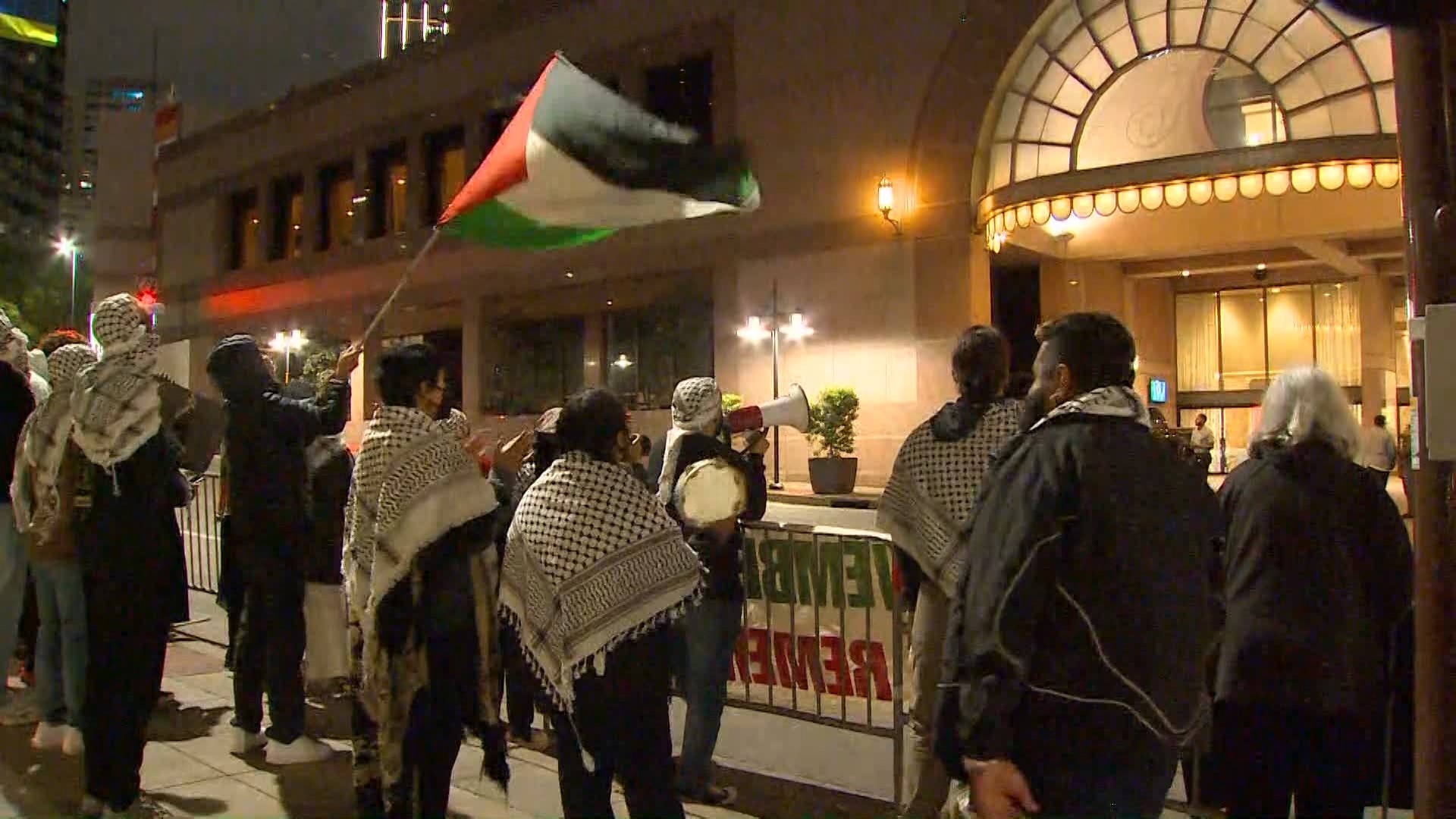 Pro-Palestinian protesters gathered outside the Fairmont Hotel in Dallas to protest Joe Biden's visit.