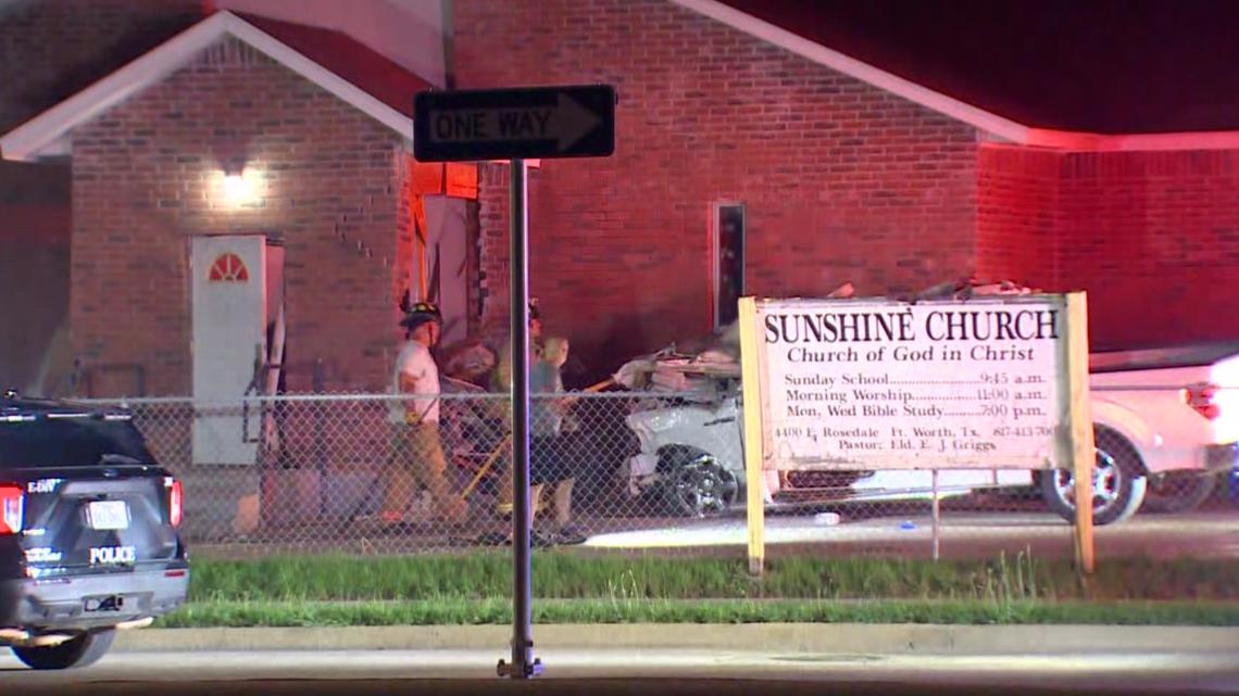 Truck crashes into Fort Worth church after woman tries to jump into it, police say