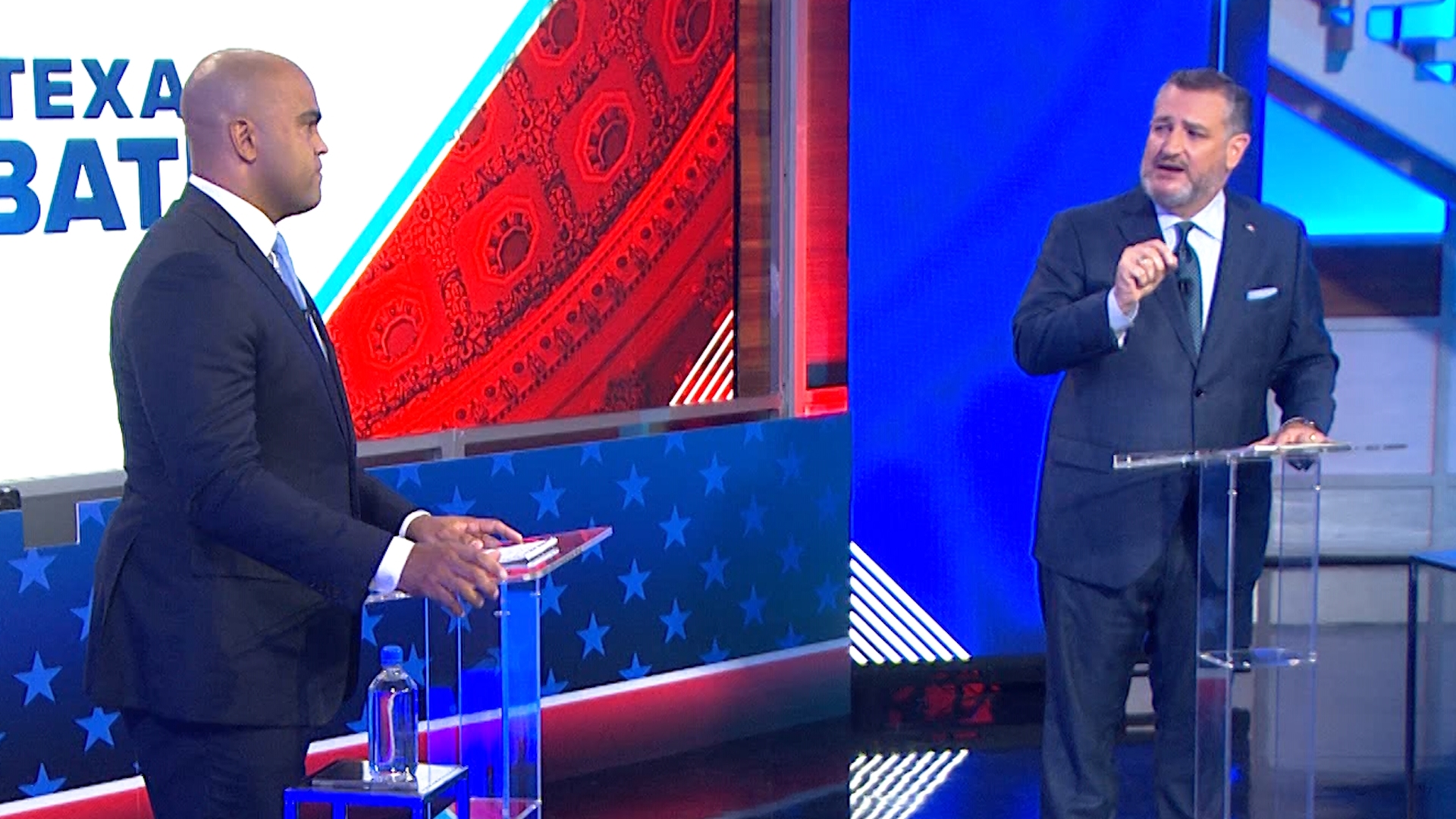 Sen. Ted Cruz and Rep. Colin Allred take the stage at WFAA's studios in downtown Dallas in their first and only televised debate.