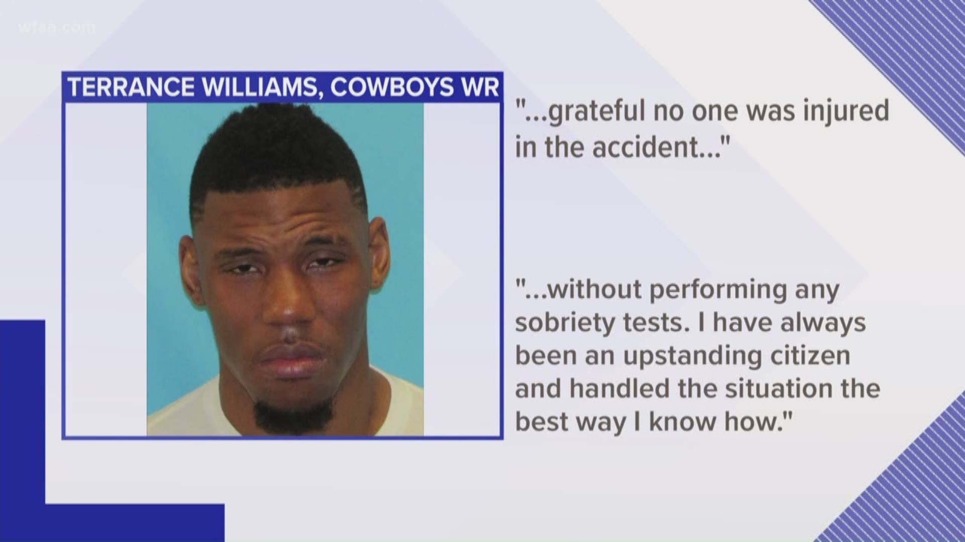 Terrance Williams was arrested on a public intoxication charge near his house in Frisco.