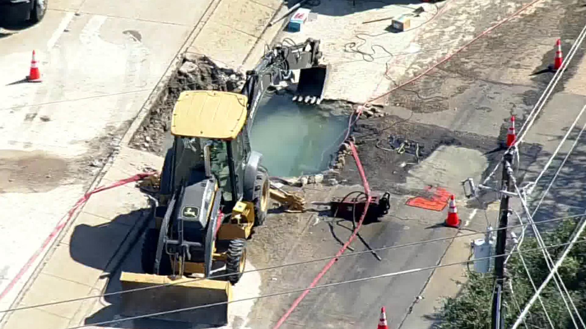 Water Leak repair closes southbound Greenville Avenue lanes near a funeral home in Northeast Dallas