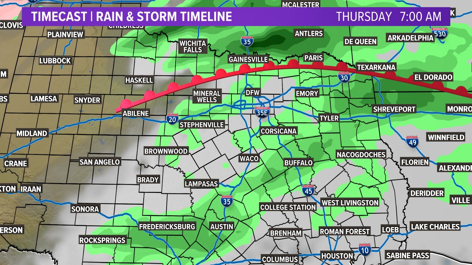 North Texas storms Thursday timeline