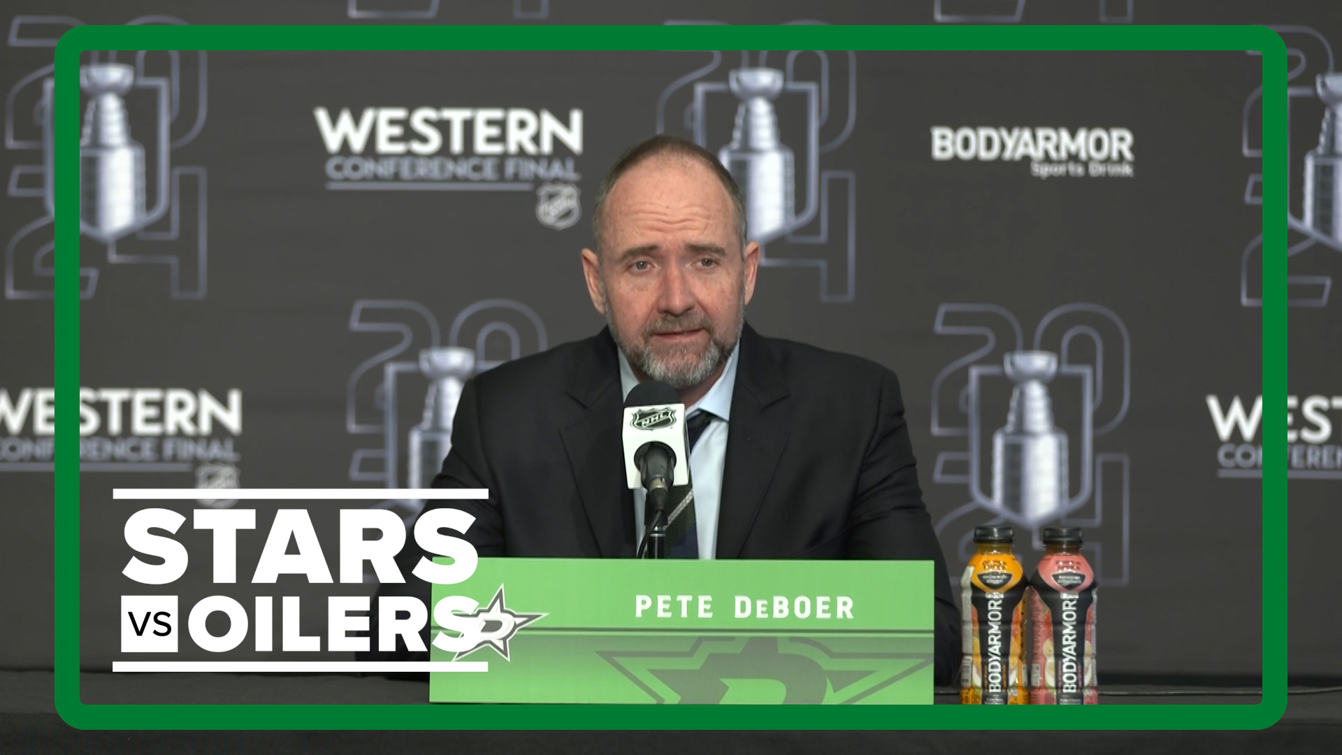 Dallas Stars head coach Pete DeBoer fields questions from the media following his team's season-ending loss to the Edmonton Oilers.