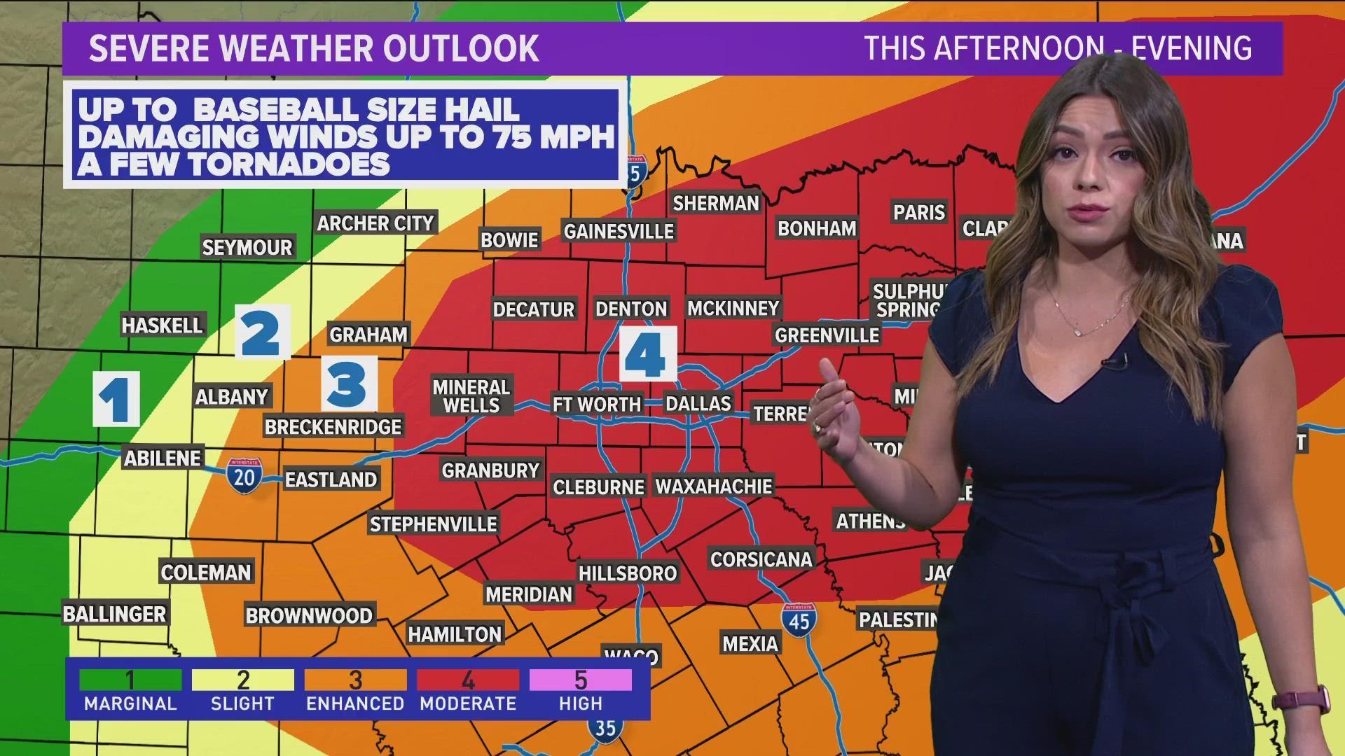 WFAA meteorologist Mariel Ruiz explains what the threat increase means for North Texas as well as the latest timing.