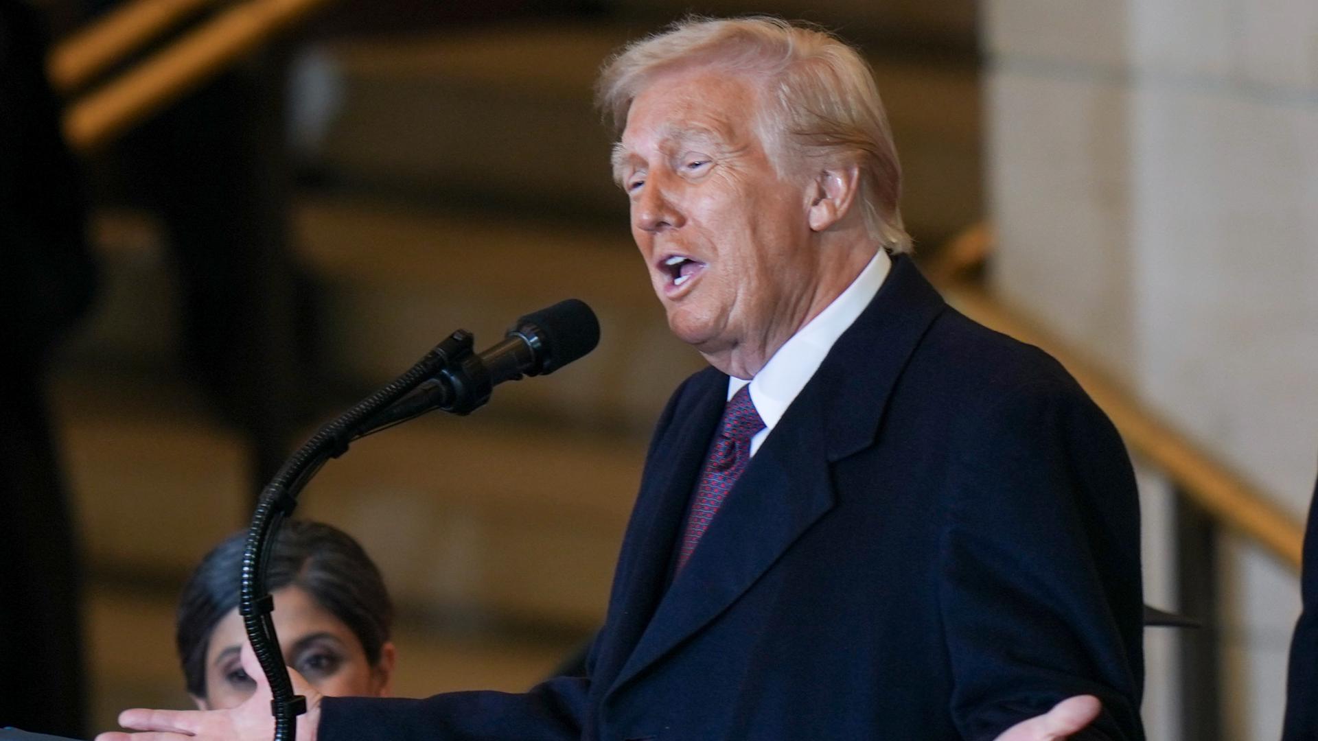 The second inauguration of Donald Trump happened on Jan. 20, 2025. After his  inauguration address, he spoke to a crowd outside in the Emancipation Hall.