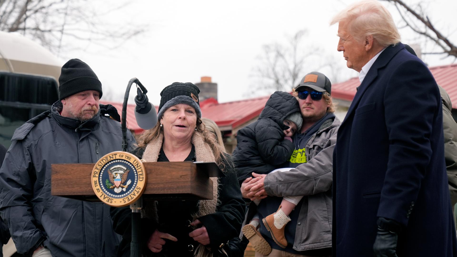 Donald Trump meets with North Carolina families affected by Hurricane Helene in Swannanoa, NC., on Jan. 24, 2025.