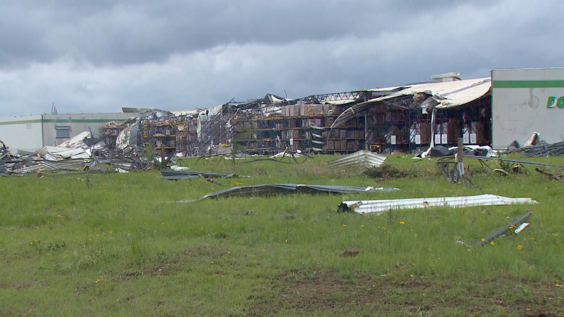 A Dollar Tree distribution center in Marietta, Okla was destroyed in tornado overnight.