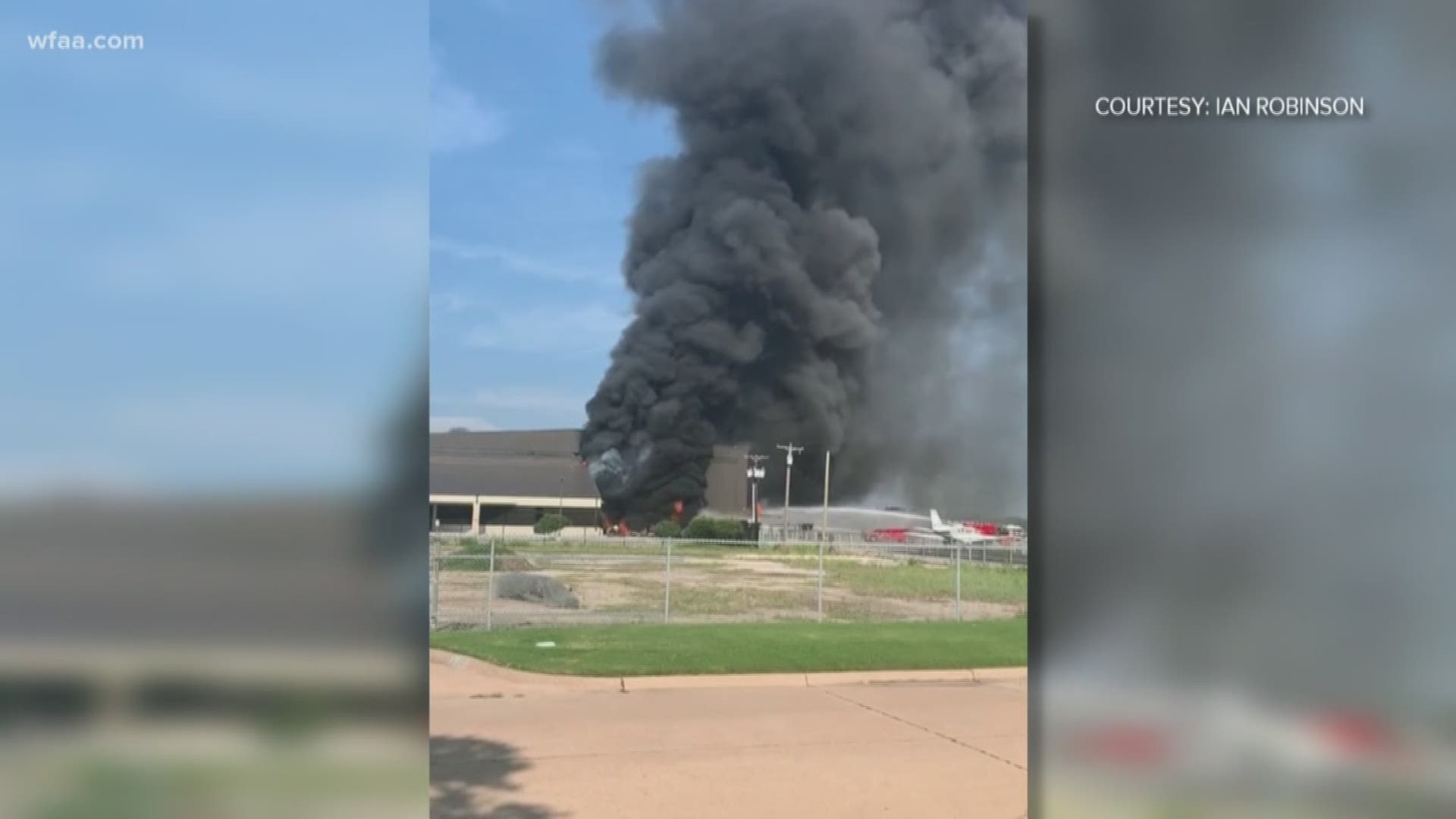 Preliminary information states an aircraft crashed into a hangar shortly after taking off.