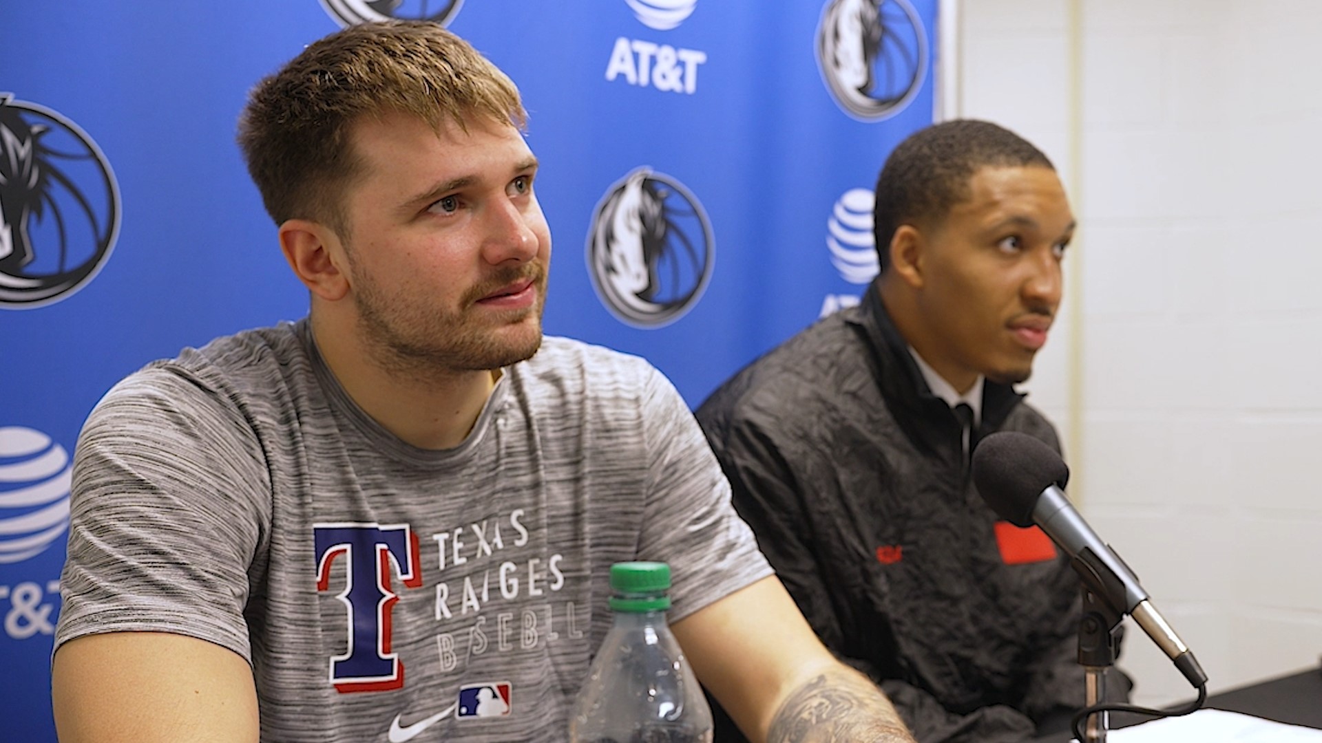 Luka Doncic, Grant Williams, Dereck Lively II and Jason Kidd talk to the media after the Dallas Mavericks' 126-119 season-opening win against the San Antonio Spurs.
