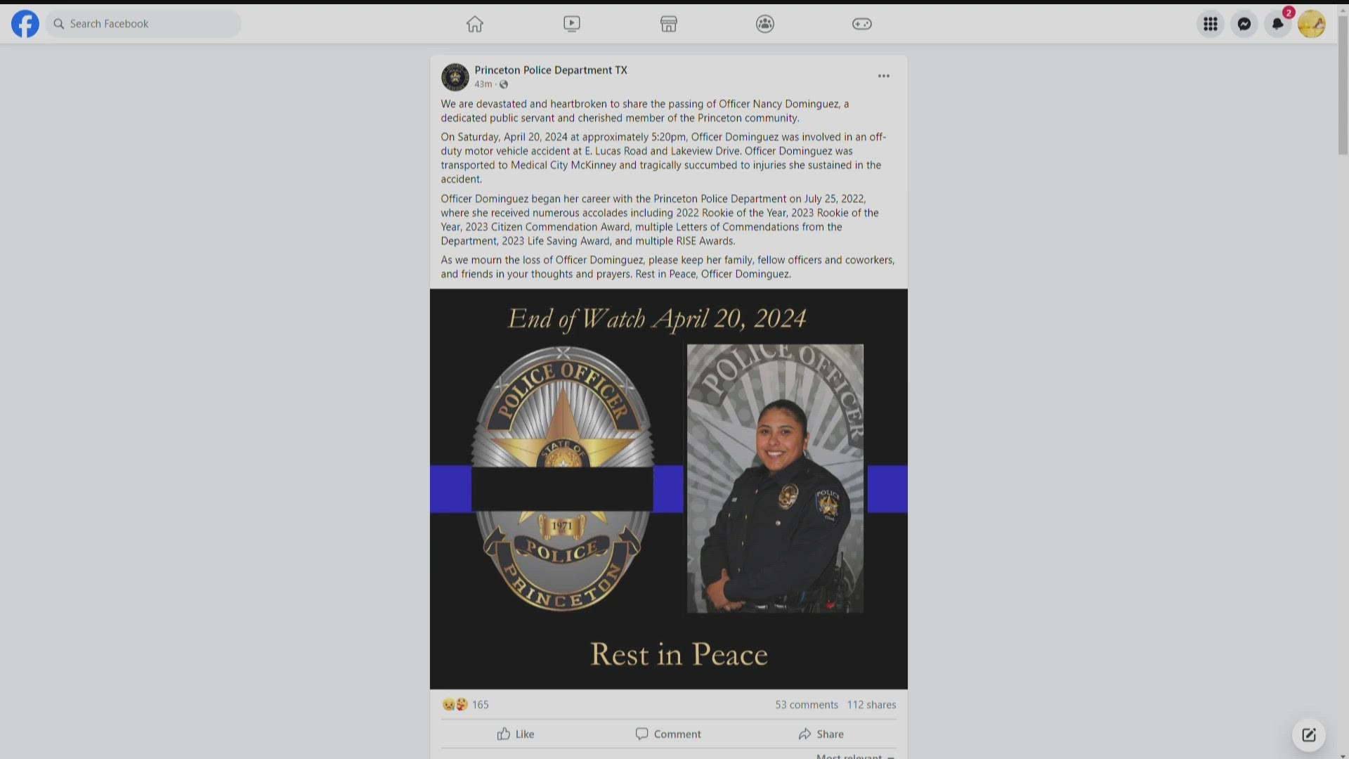 The officer is being remembered as a "dedicated public servant."