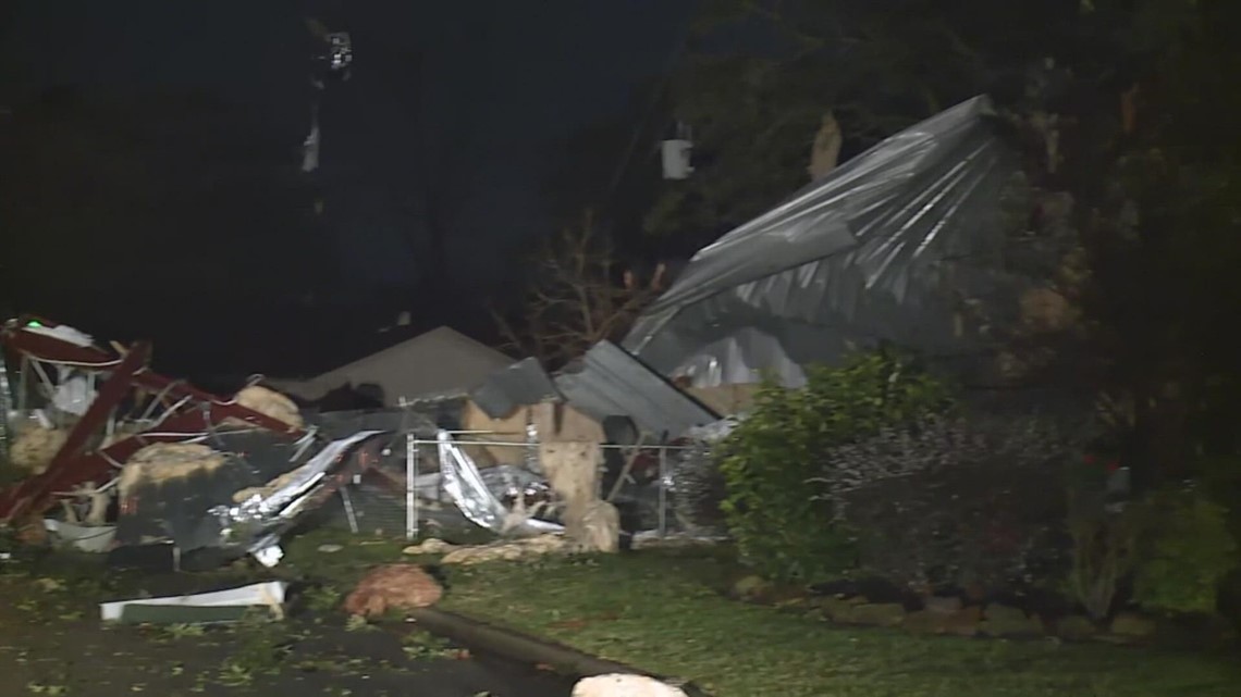 Tornado leaves behind damaged buildings in Humble, Texas