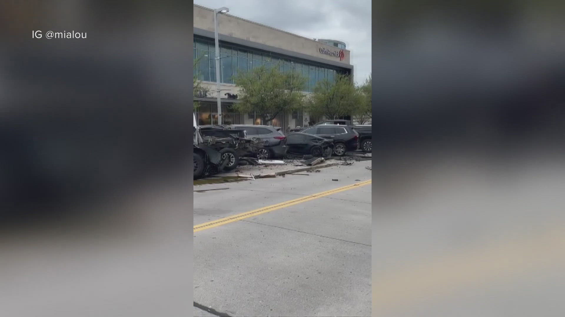 A vehicle crashed into seven cars in a Frisco parking lot Friday, officials said. 