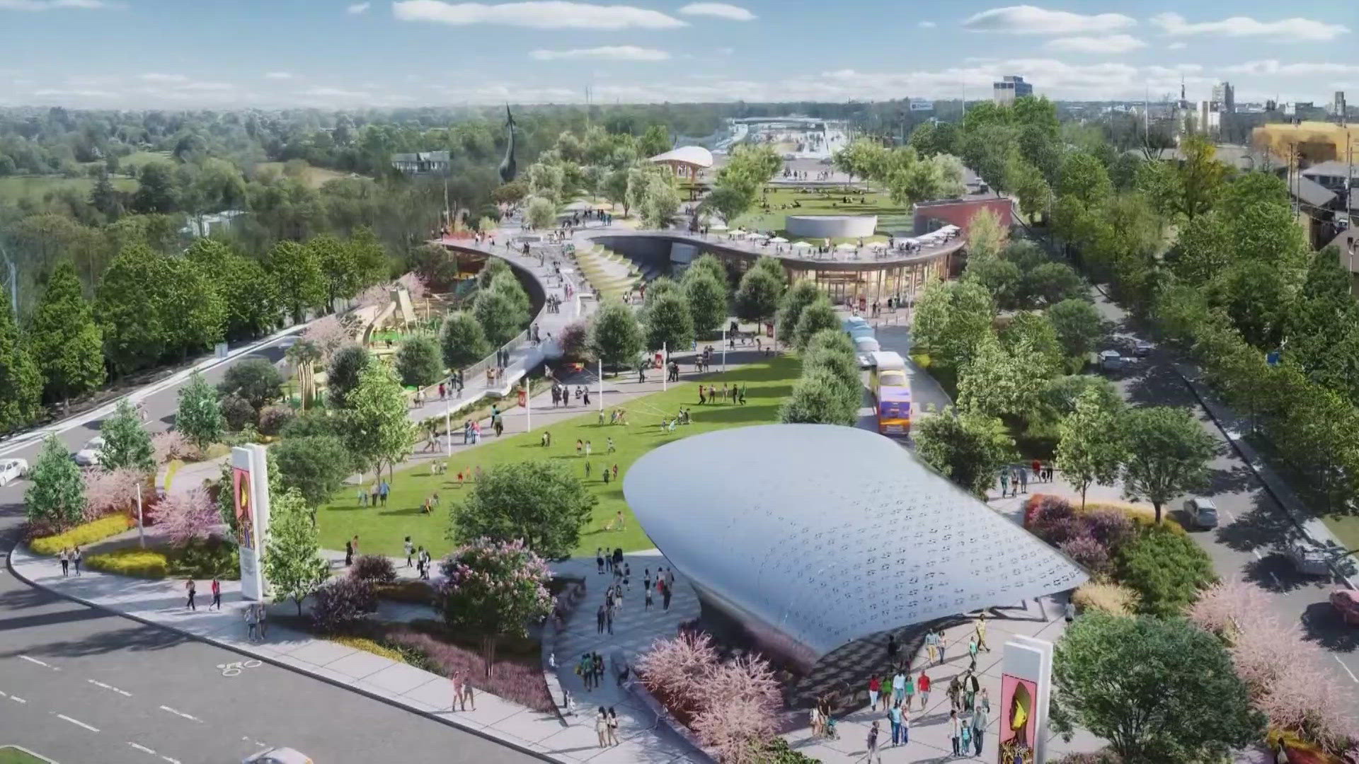 Developers say it's modeled after Klyde Warren Park and will reconnect communities separated by the highway.