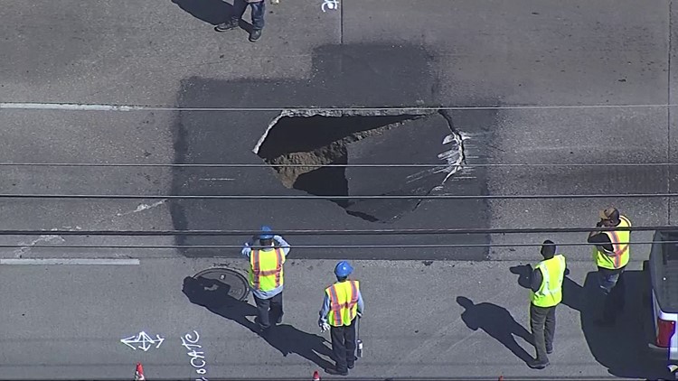 Large sinkhole opens up along road in Pleasant Grove, prompting detours
