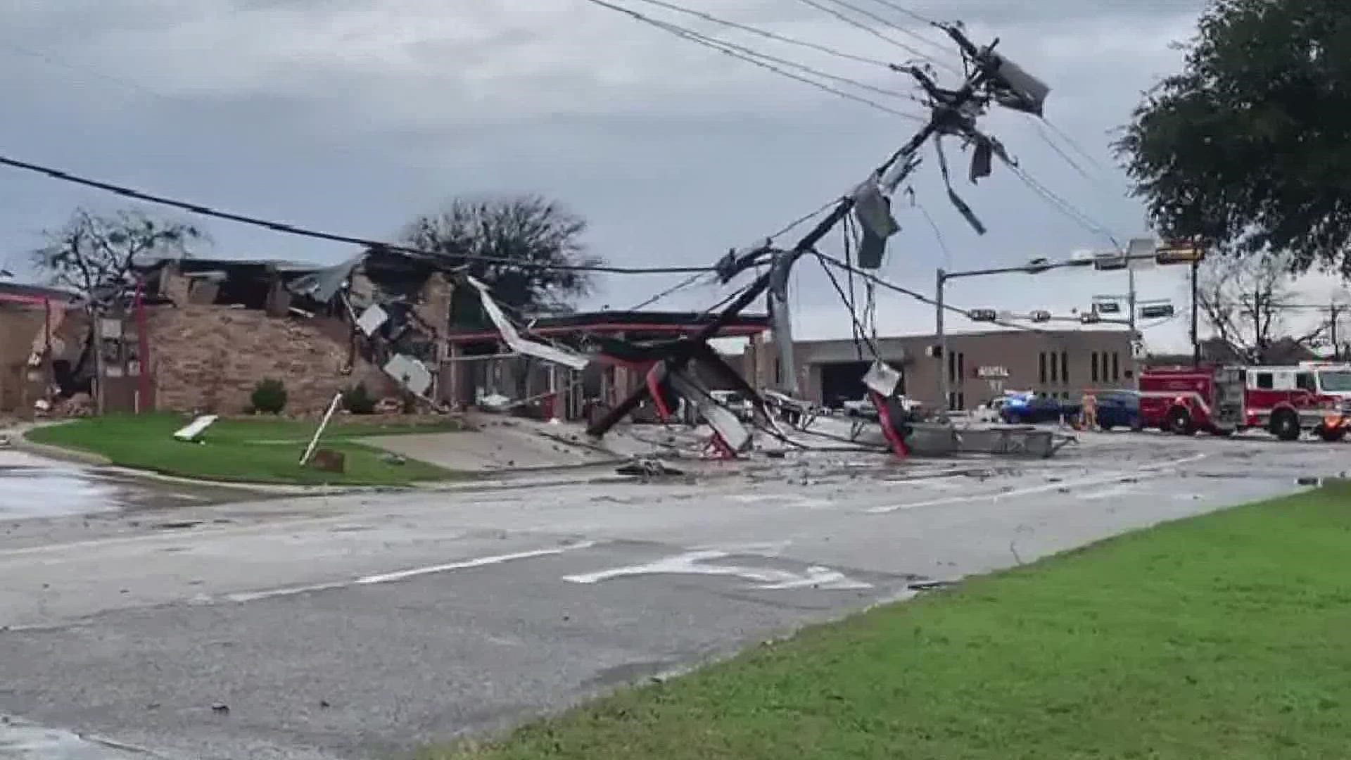 Heavy storm damage was reported in Grapevine after storms moved through North Texas on Tuesday morning.