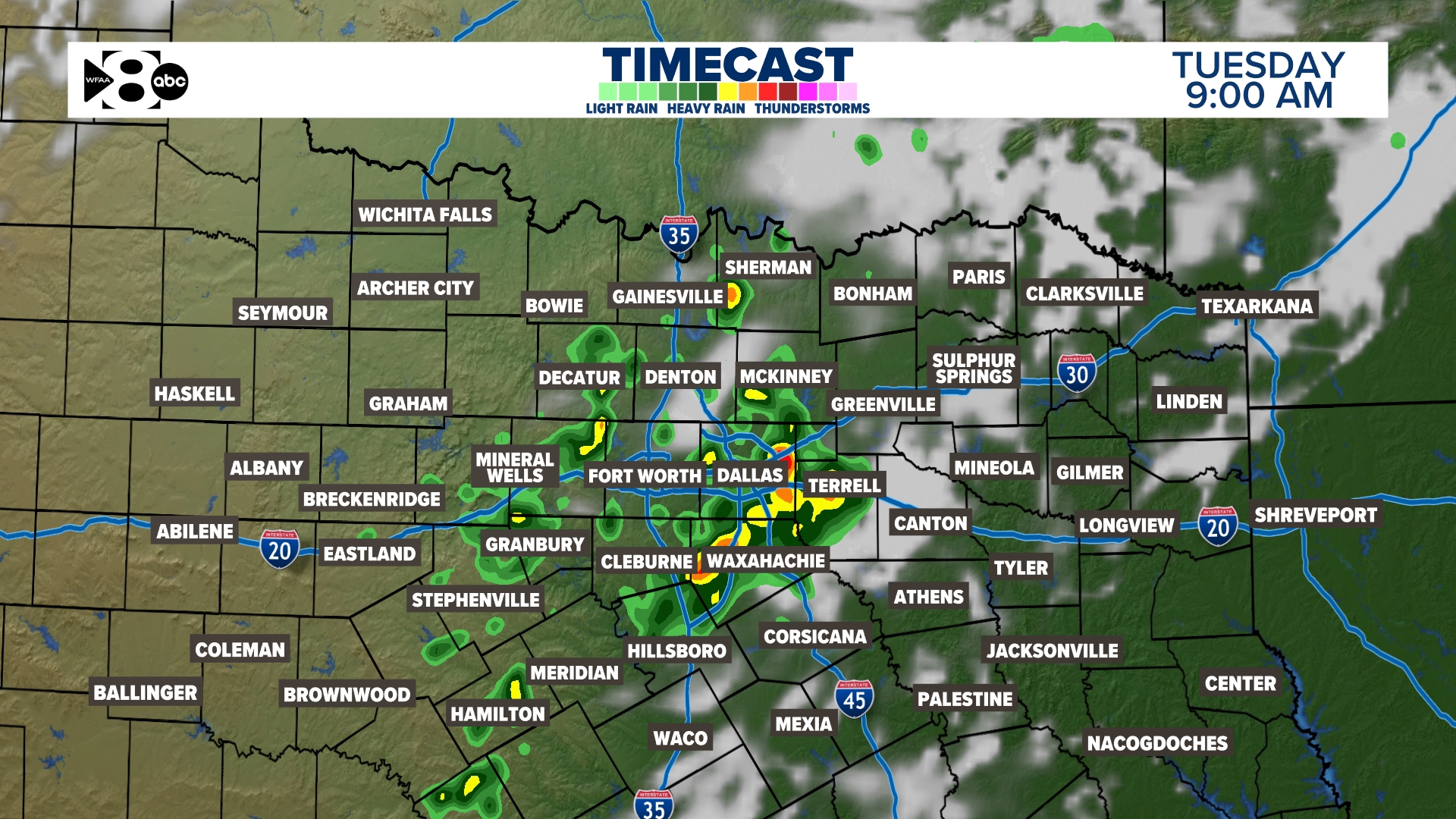 Scattered rain and storm return on Tuesday.