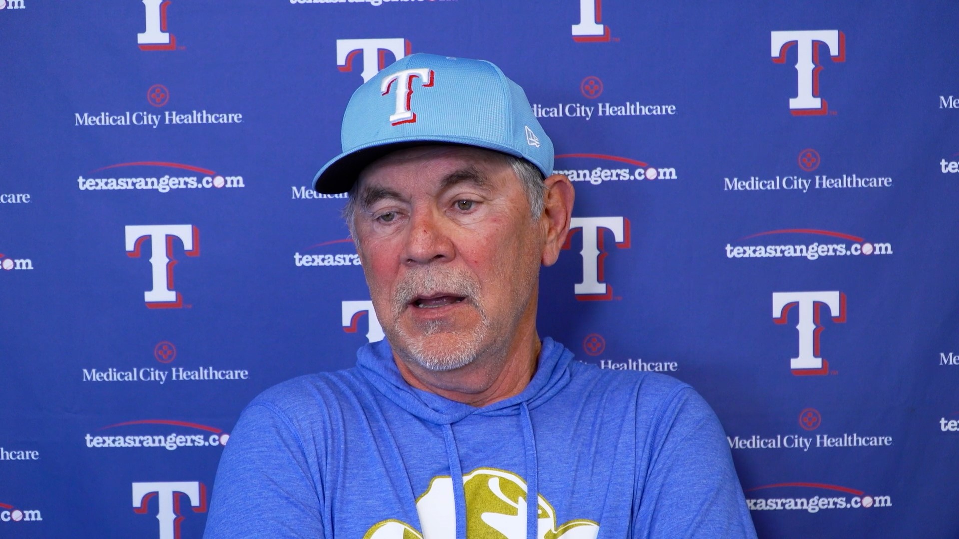 Texas Rangers manager Bruce Bochy met with the media Sunday for the latest on the club's spring training. Courtesy of Rangers.