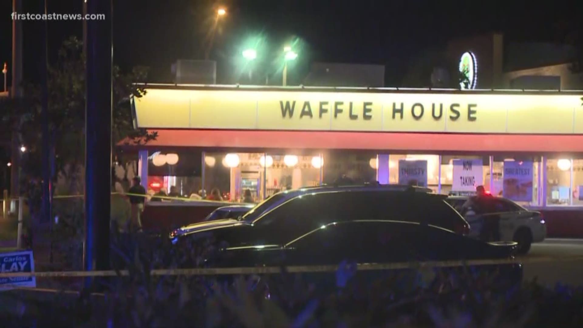 Our Assistant News Director is on the scene outside a Waffle House where a Jax Beach Police officer was shot twice.