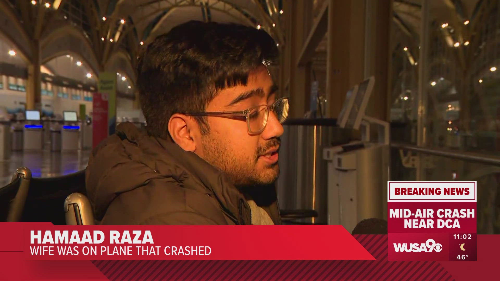 WUSA 9 talked with one man who said his wife was on the plane that collided with a helicopter.