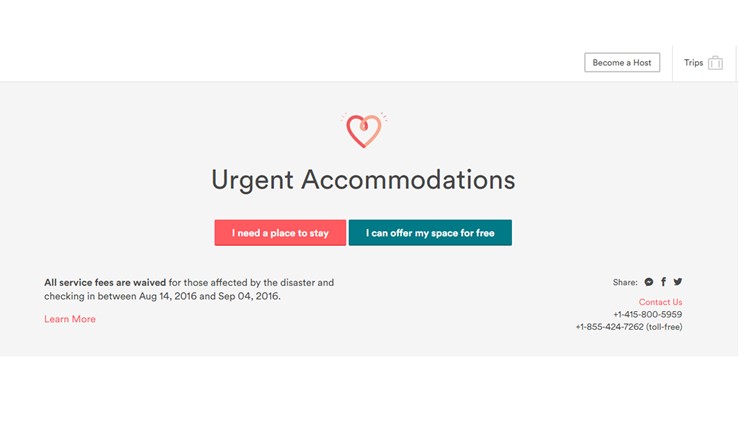 AirBnB offering places to stay for those displaced by flooding