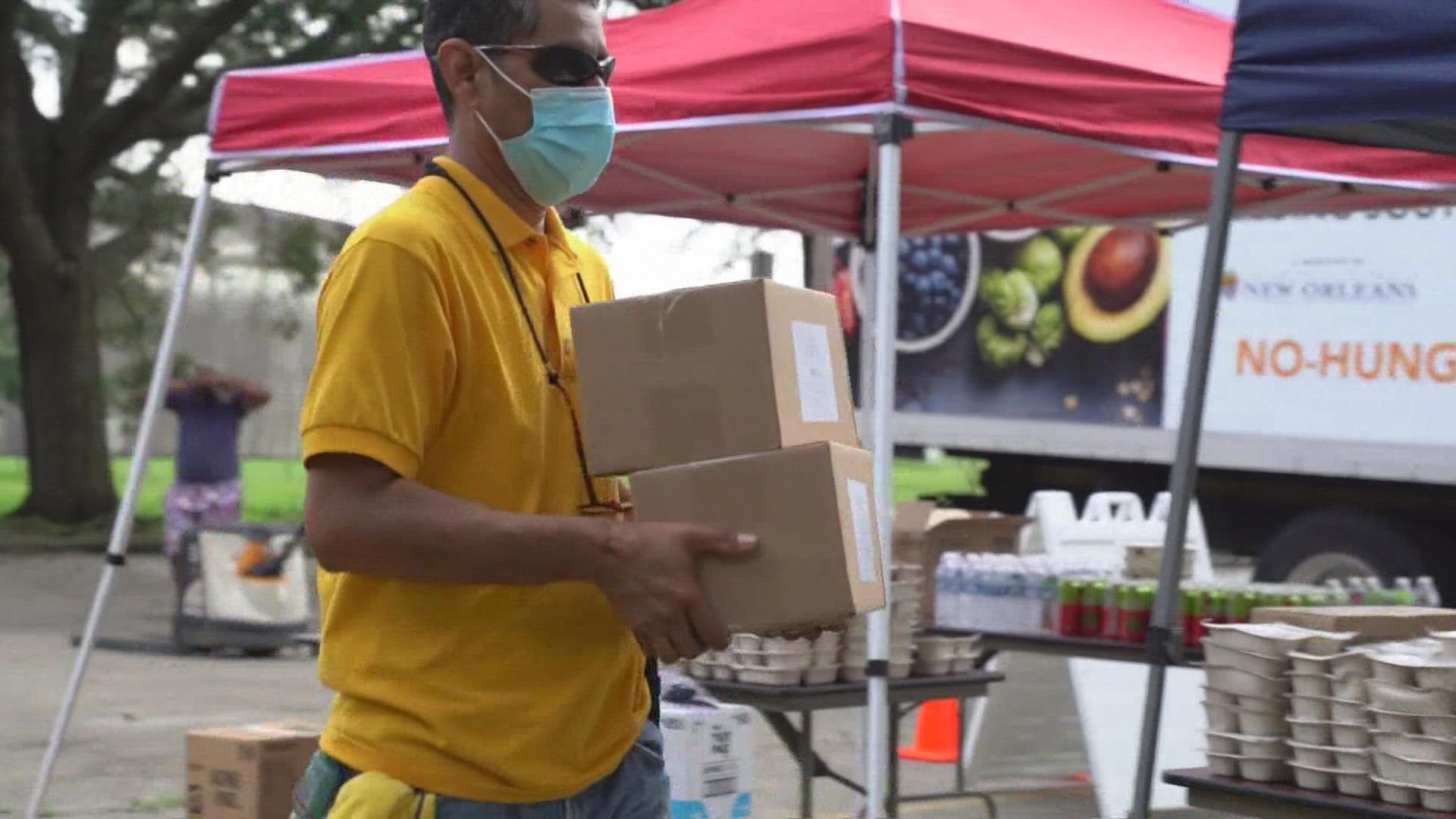 Algiers residents were able to get food and some supplies from a distribution site in Algiers Tuesday.